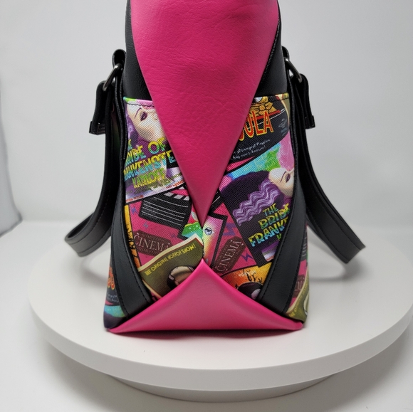Handmade Black & Pink Vintage Horror Themed Hand Crafted Vinyl Hiraeth Handbag - Picture 3 of 7